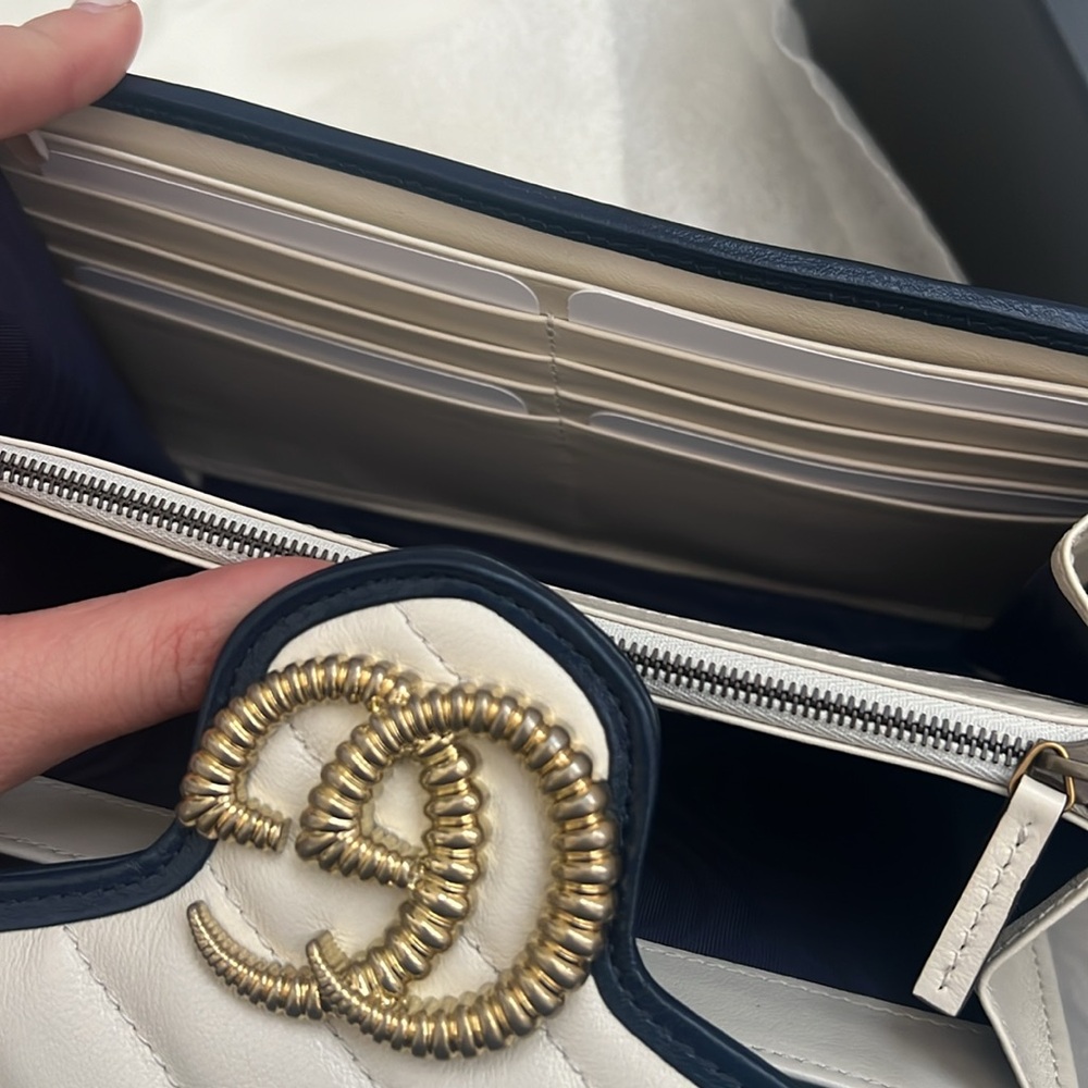 🆕💯% Auth Gucci Blue Agata GG Marmont Shoulder Bag Cream Calfskin Leather - Picture 6 of 16